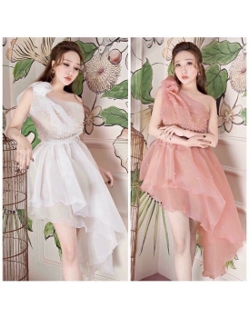 ĐẦM VOAN LỆCH VAI, HẠT KẾT TAY Đ00003