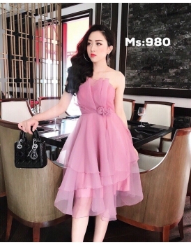 ĐẦM CÚP NGỰC EO HOA HỒNG Đ00034